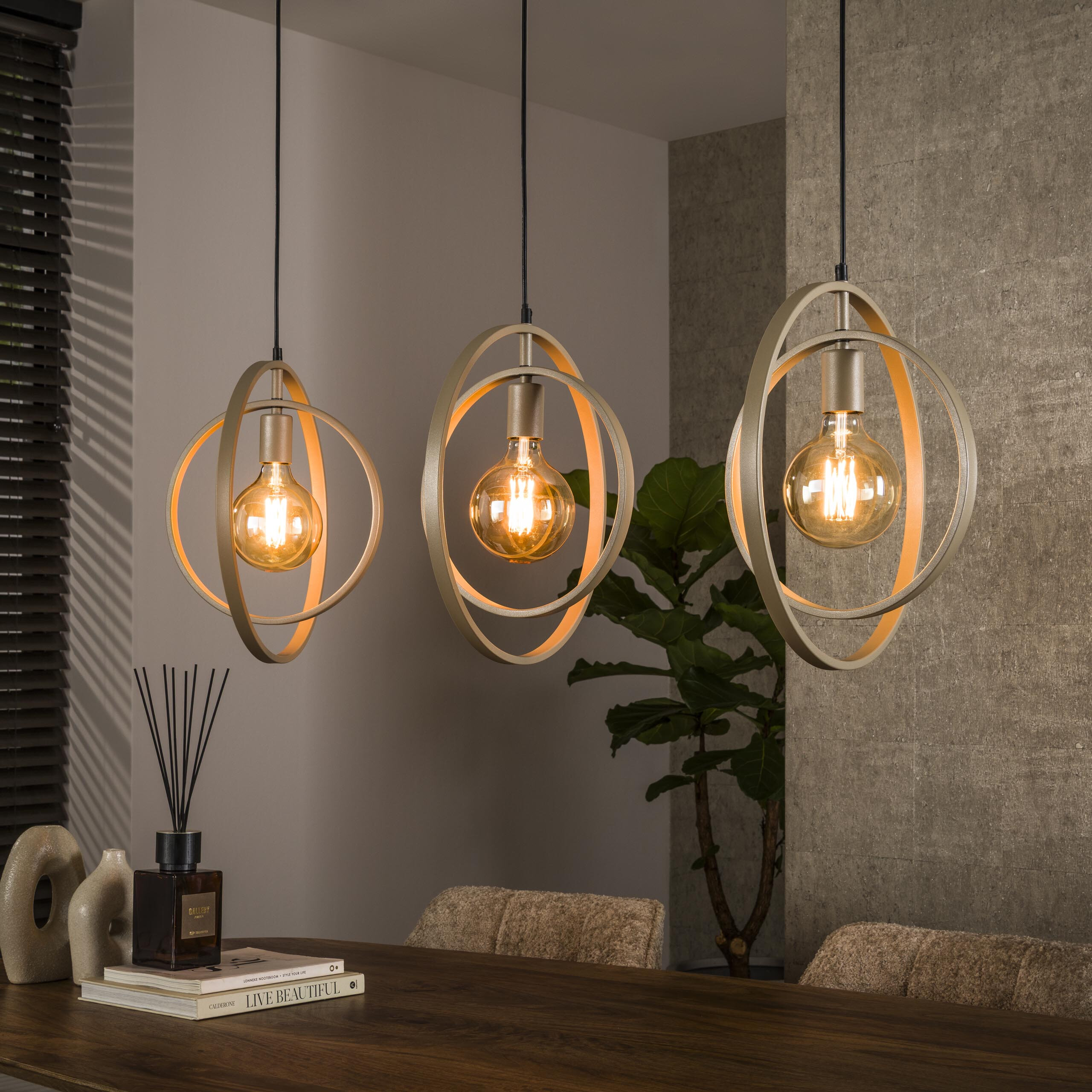 LifestyleFurn Hanglamp Tricia 3-lamps - Beige | LifestyleFurn