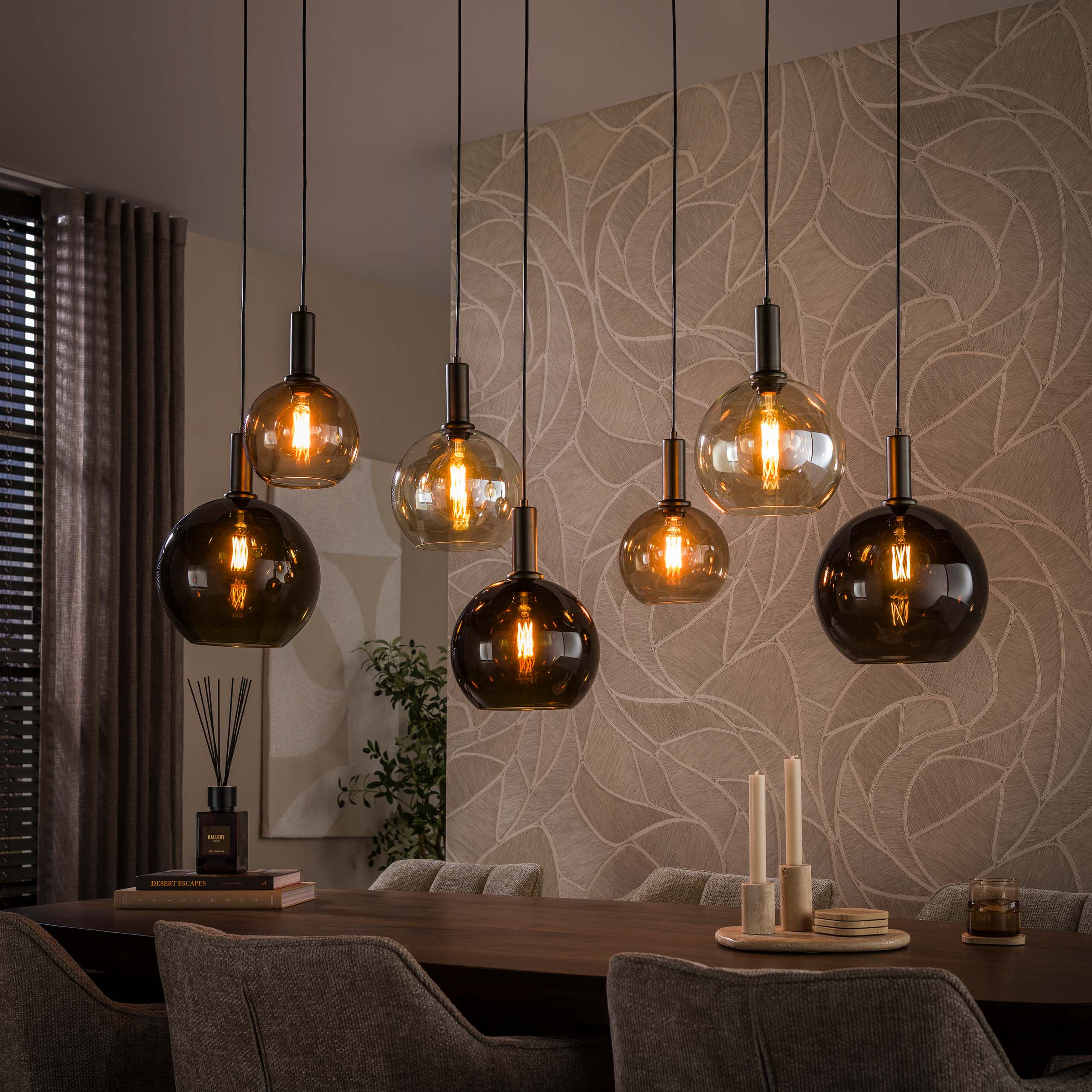 LifestyleFurn Hanglamp Tylesha 4+3-lamps - Amber/Bruin | LifestyleFurn