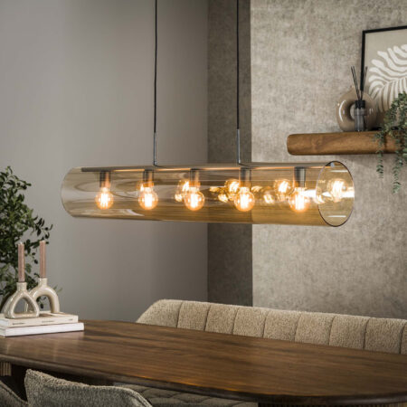 LifestyleFurn Hanglamp Wessley Amber glas en Artic black
