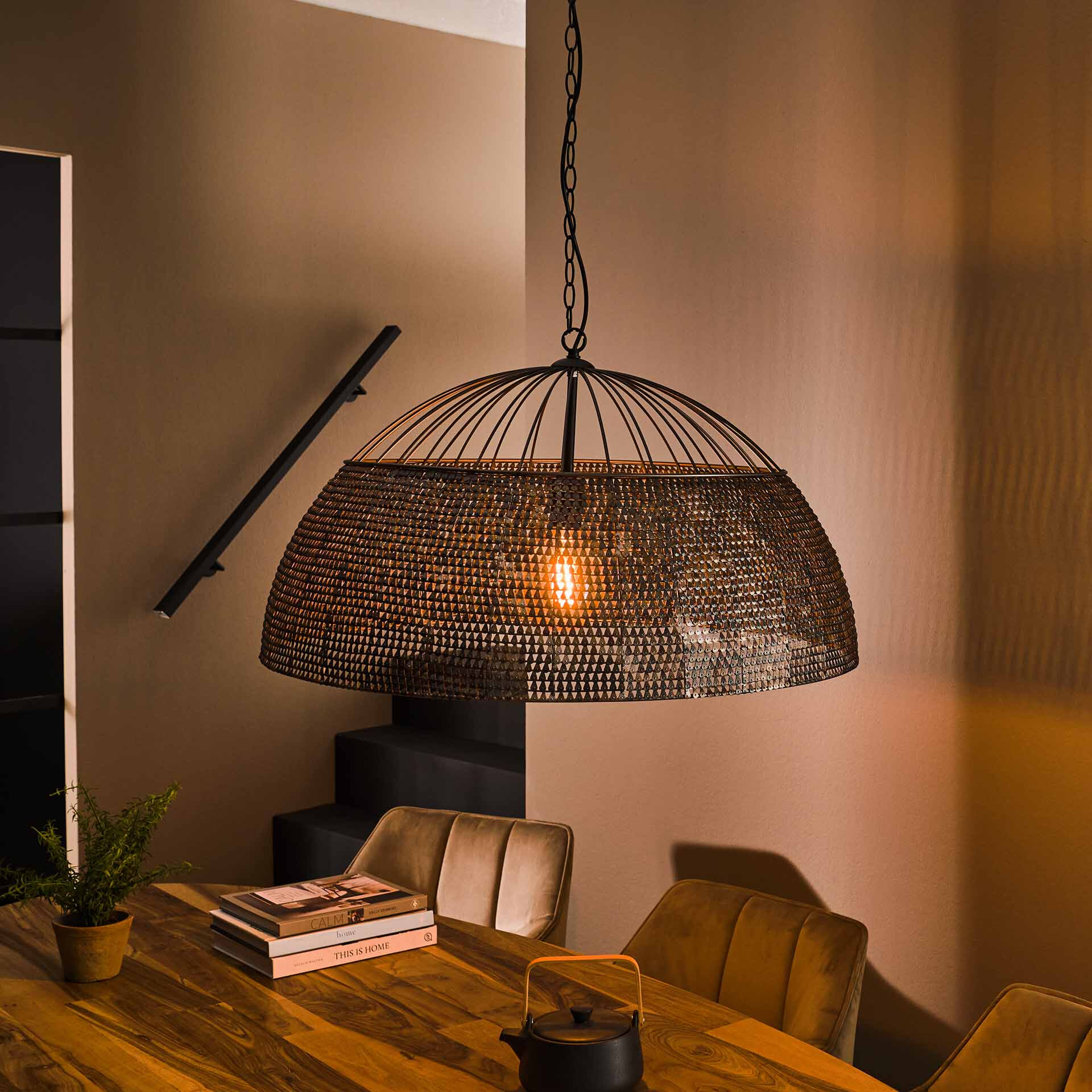 LifestyleFurn Hanglamp Yamileth Ø80cm - Zwart Bruin | LifestyleFurn