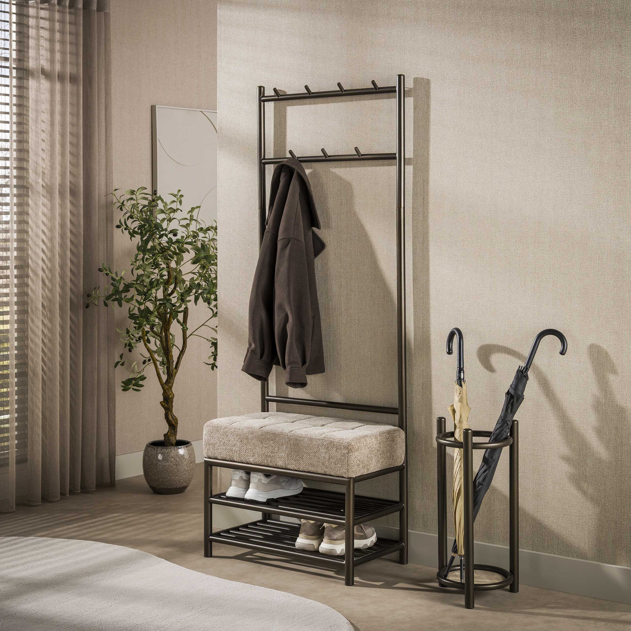 LifestyleFurn Kapstok Karalynn Met bankje en 7 haken