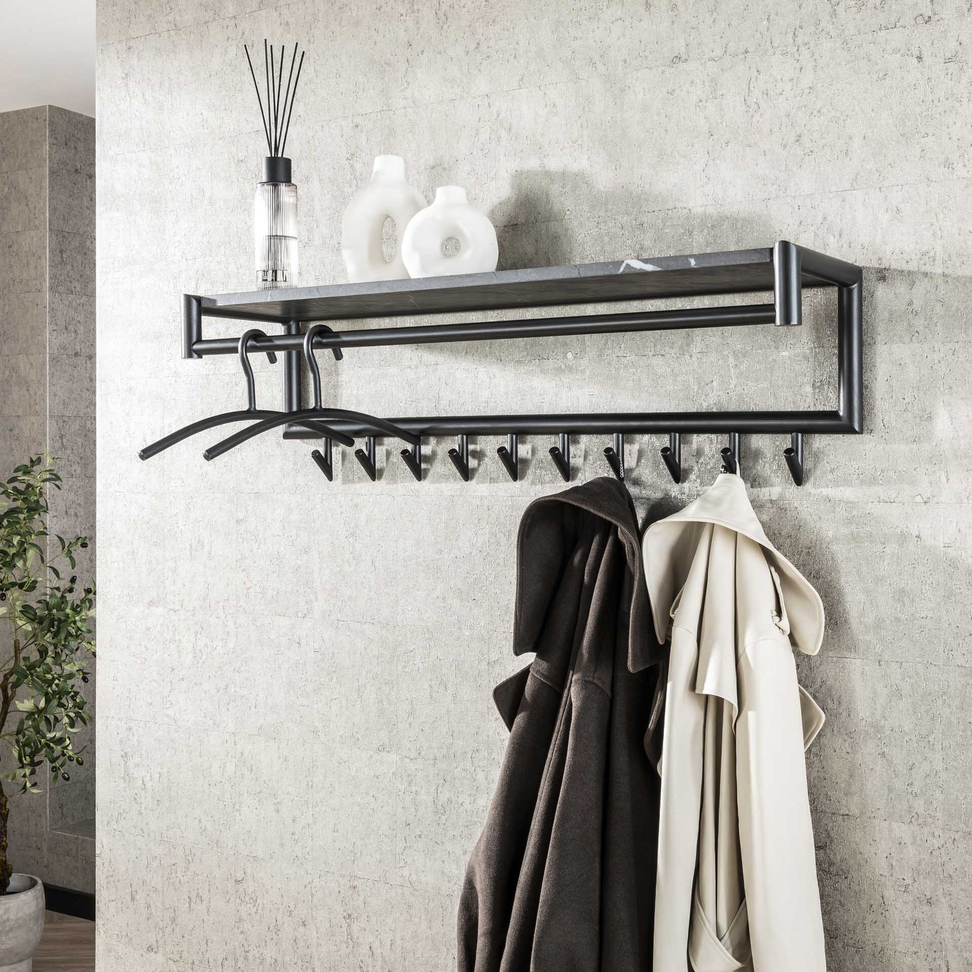 LifestyleFurn Kapstok Letica Met 10 haken en keramieklook plank - 3D zwart bruin | LifestyleFurn