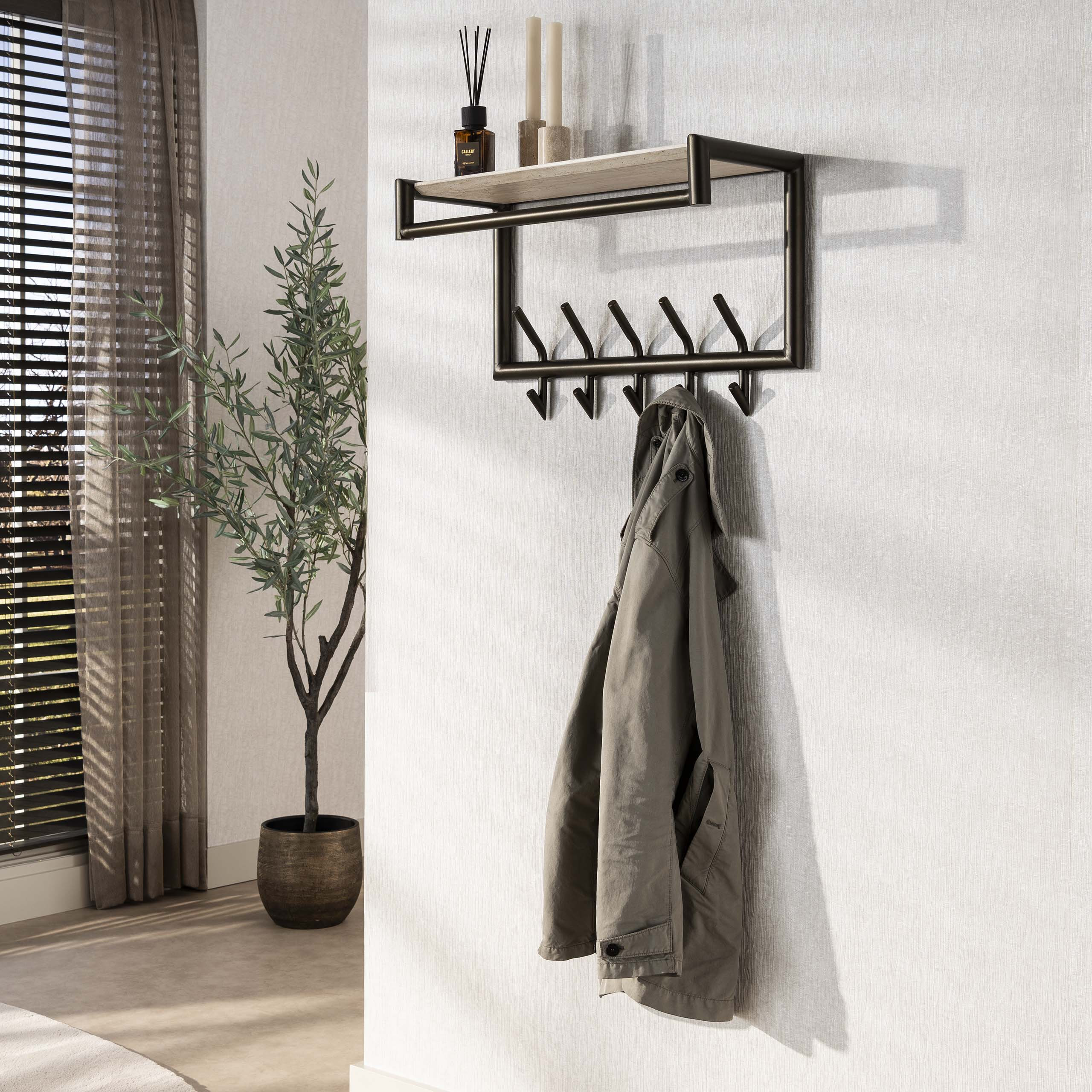 LifestyleFurn Kapstok Markita Staal en travertinlook