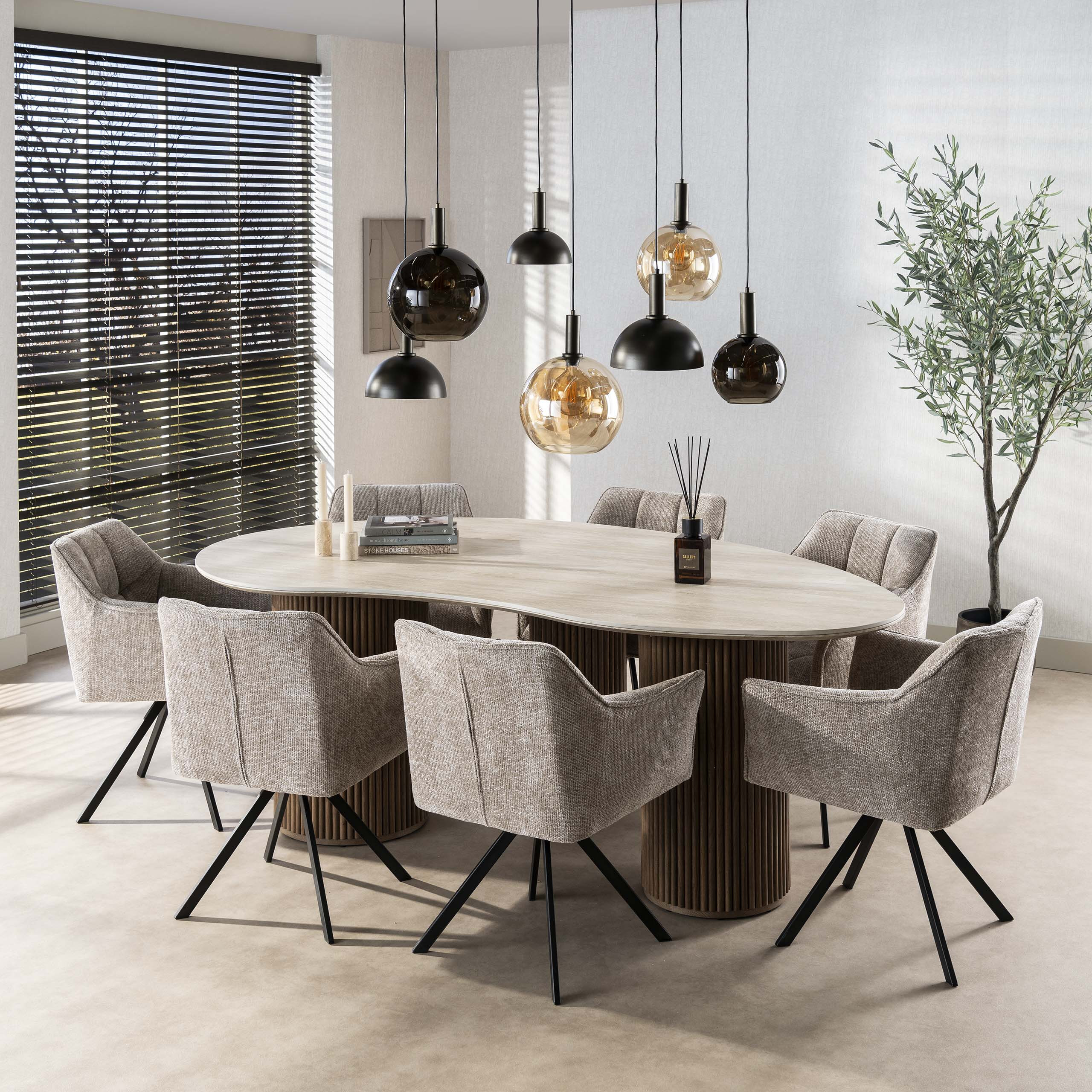 LifestyleFurn Organische Eettafel Laycie Keramiek in Travertinlook