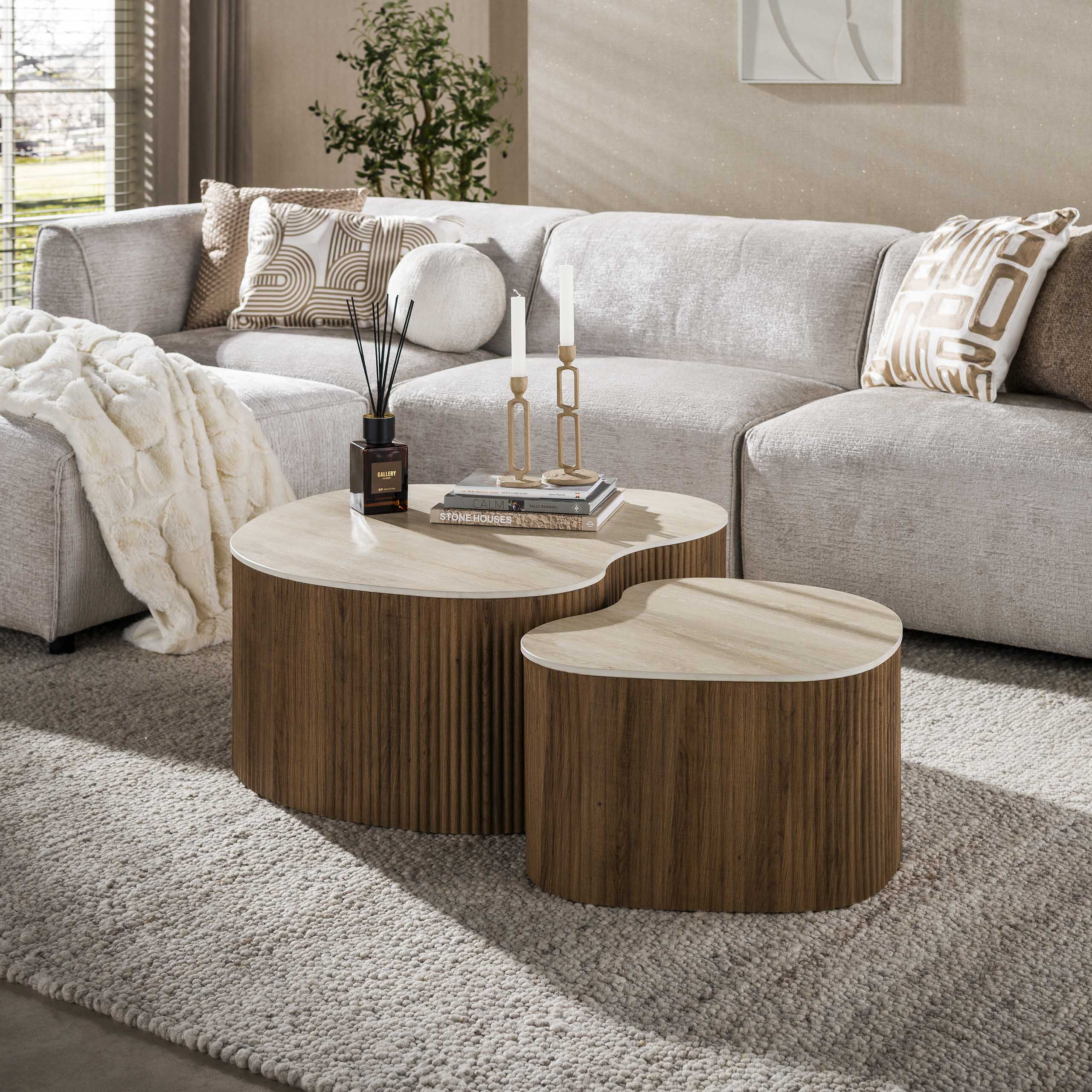 LifestyleFurn Organische Salontafel Akai Keramiek in Travertin-look