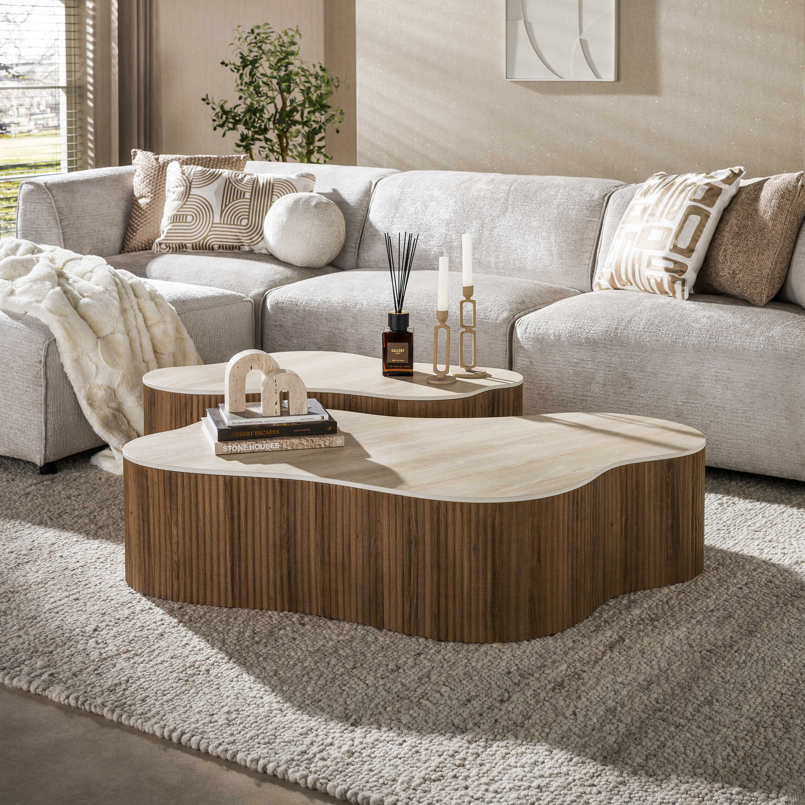 LifestyleFurn Organische Salontafel Akai Keramiek in Travertin-look