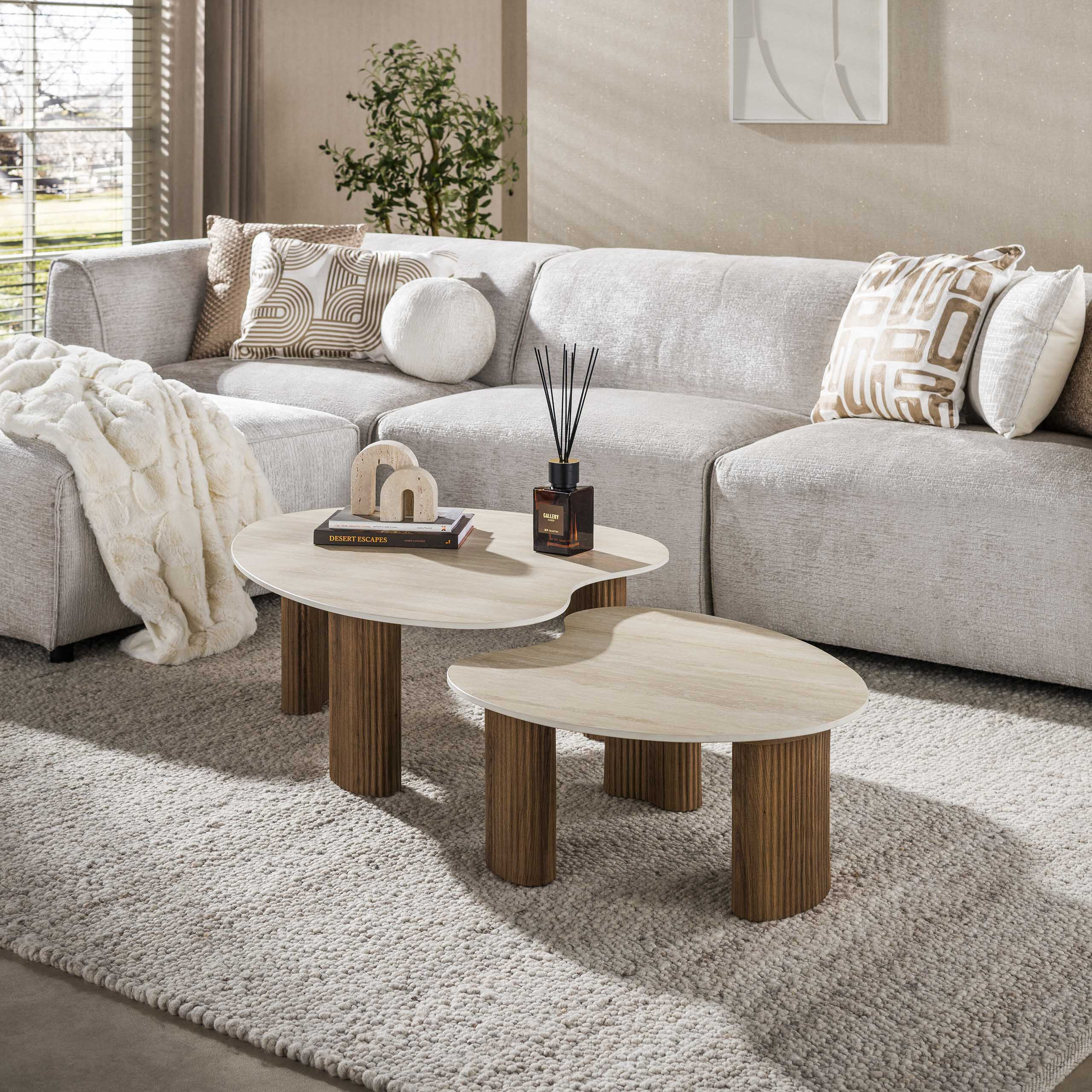 LifestyleFurn Organische Salontafel Akai Keramiek in Travertinlook