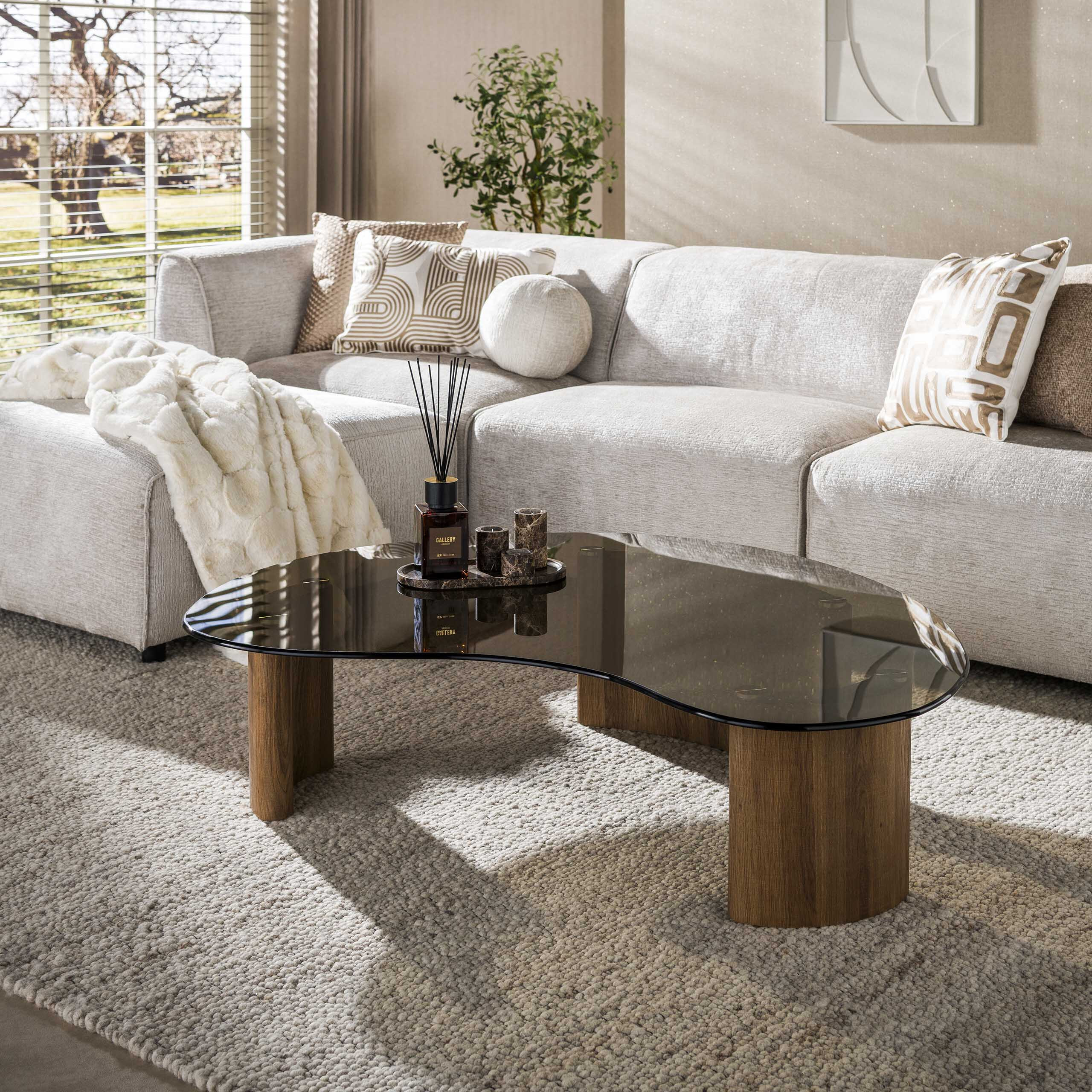 LifestyleFurn Organische Salontafel Kely Brons glas
