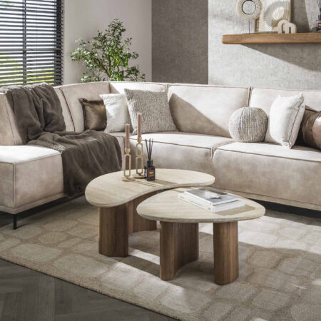 LifestyleFurn Organische Salontafel Laycie Keramiek in Travertin-look