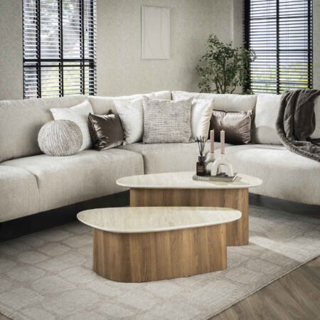 LifestyleFurn Organische Salontafel Laycie Keramiek in Travertin-look
