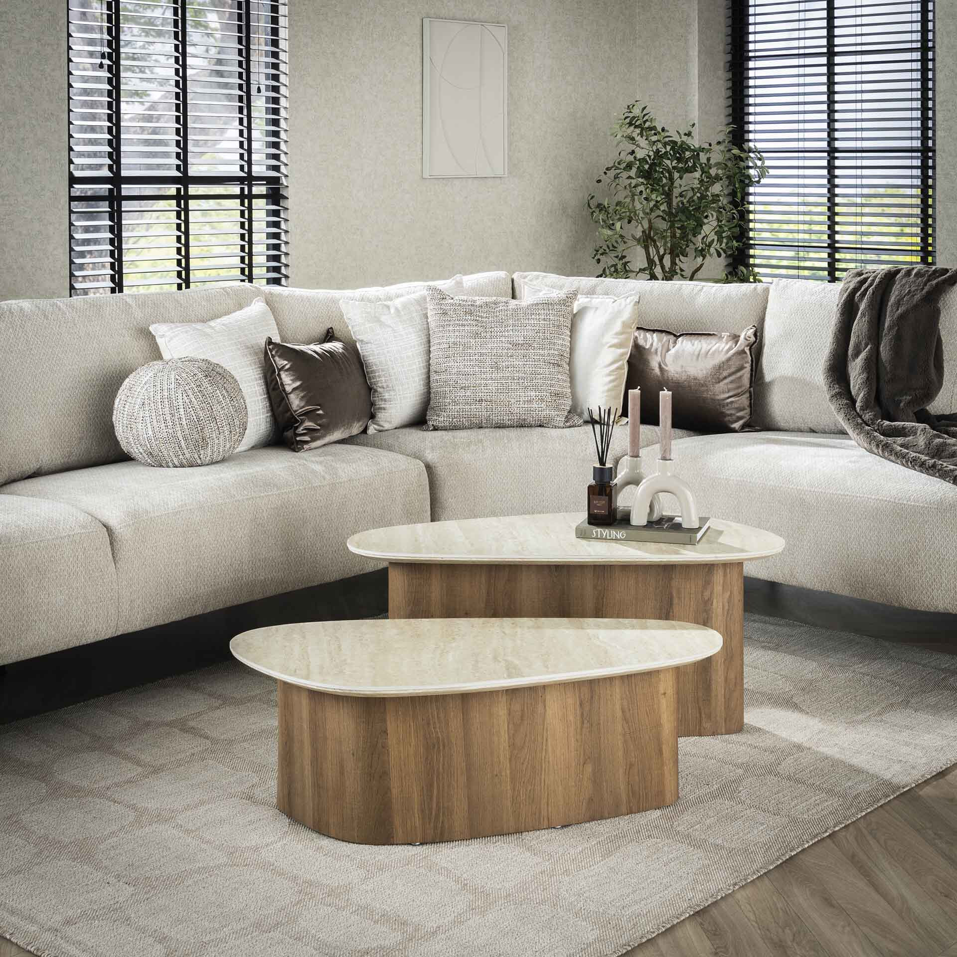 LifestyleFurn Organische Salontafel Laycie Keramiek in Travertin-look