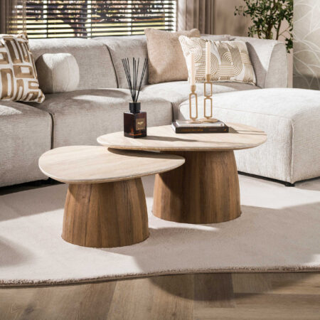 LifestyleFurn Organische Salontafel Laycie Keramiek in Travertinlook