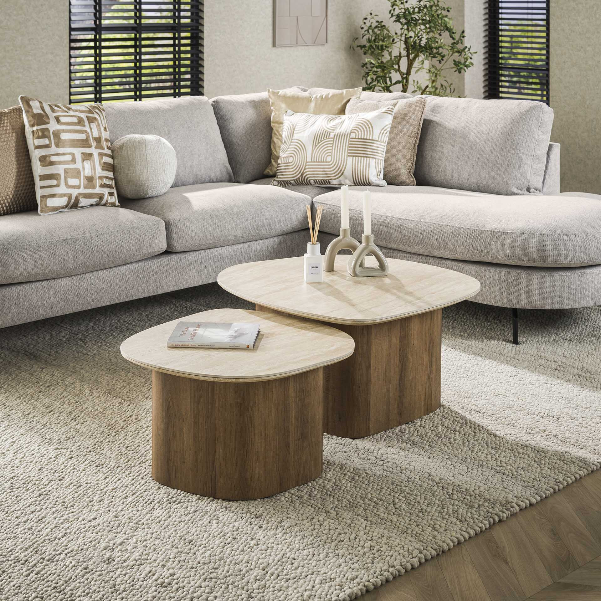LifestyleFurn Organische Salontafel Laycie Keramiek in Travertinlook