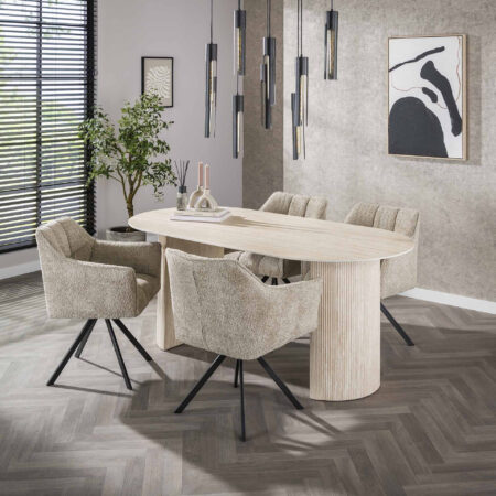 LifestyleFurn Ovale Eettafel Laycie Keramiek in Travertin-look
