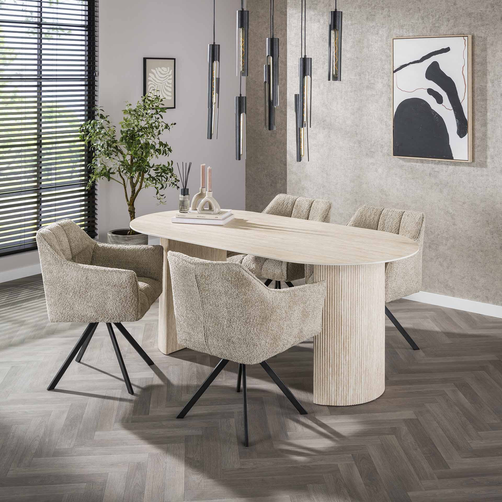 LifestyleFurn Ovale Eettafel Laycie Keramiek in Travertin-look