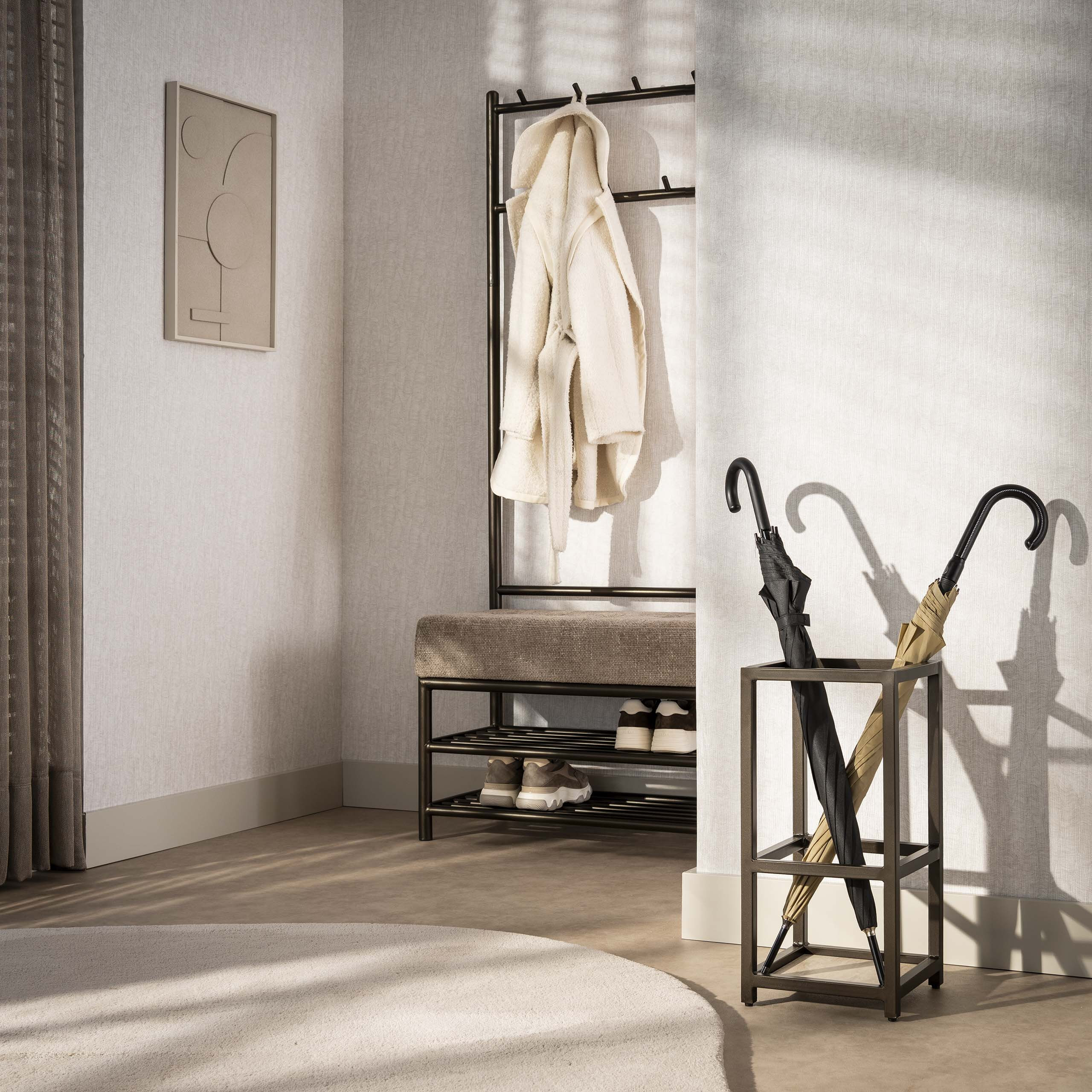LifestyleFurn Parapluhouder Markita Staal en travertinlook - Drift Brown | LifestyleFurn