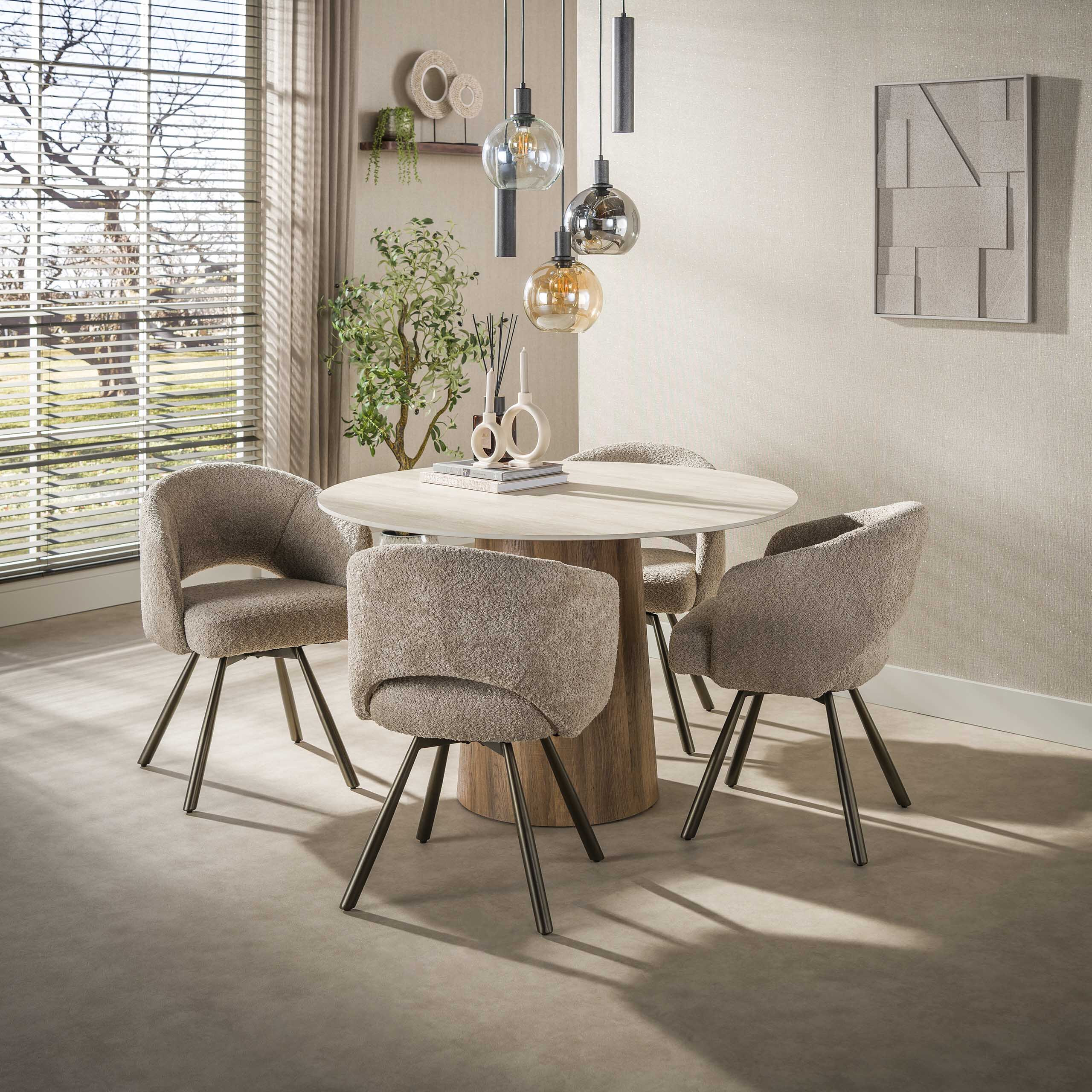 LifestyleFurn Ronde Eettafel Laycie Keramiek in Travertin-look