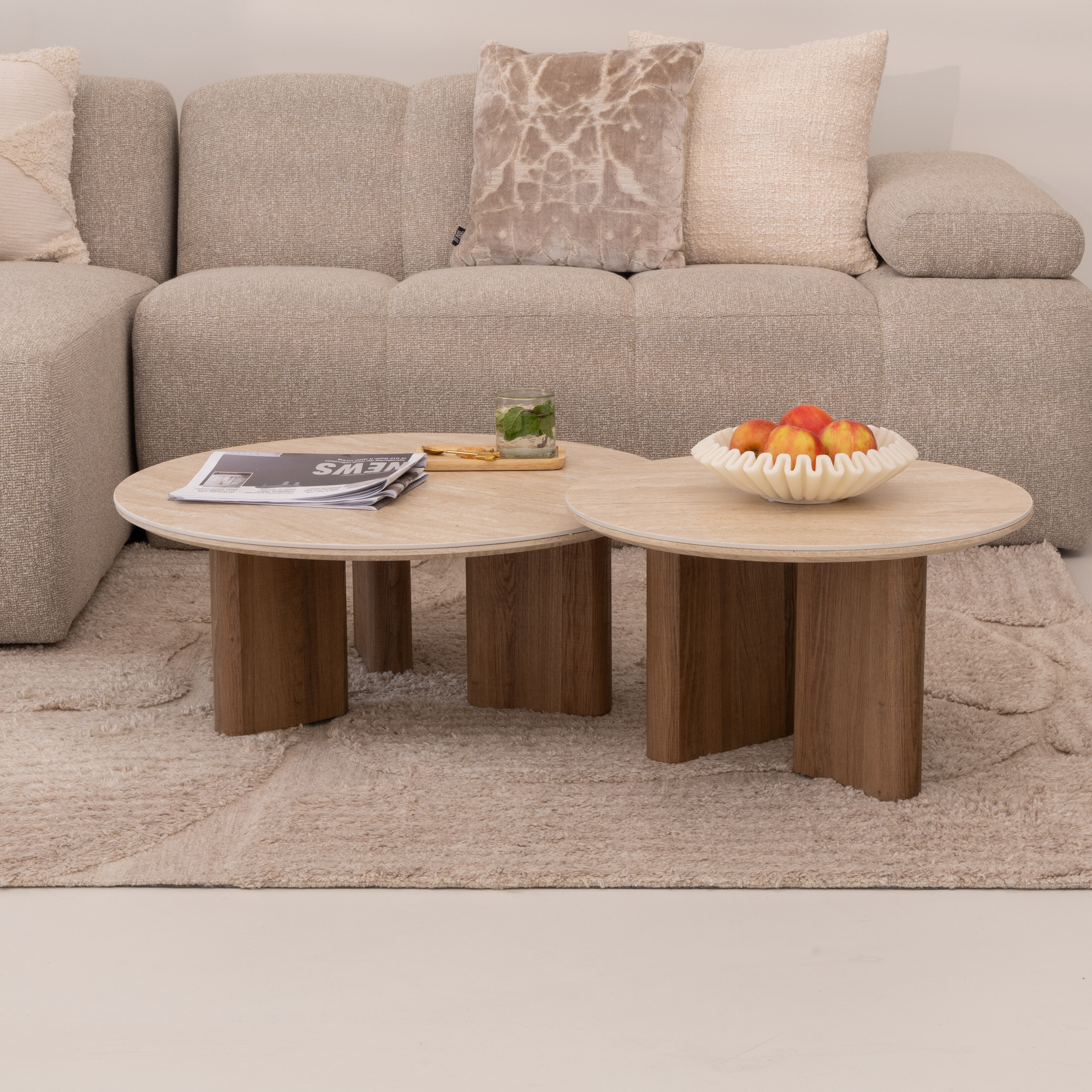 LifestyleFurn Ronde Salontafel Laycie Keramiek in Travertin-look