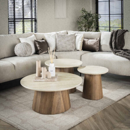 LifestyleFurn Ronde Salontafel Laycie Keramiek in Travertin-look