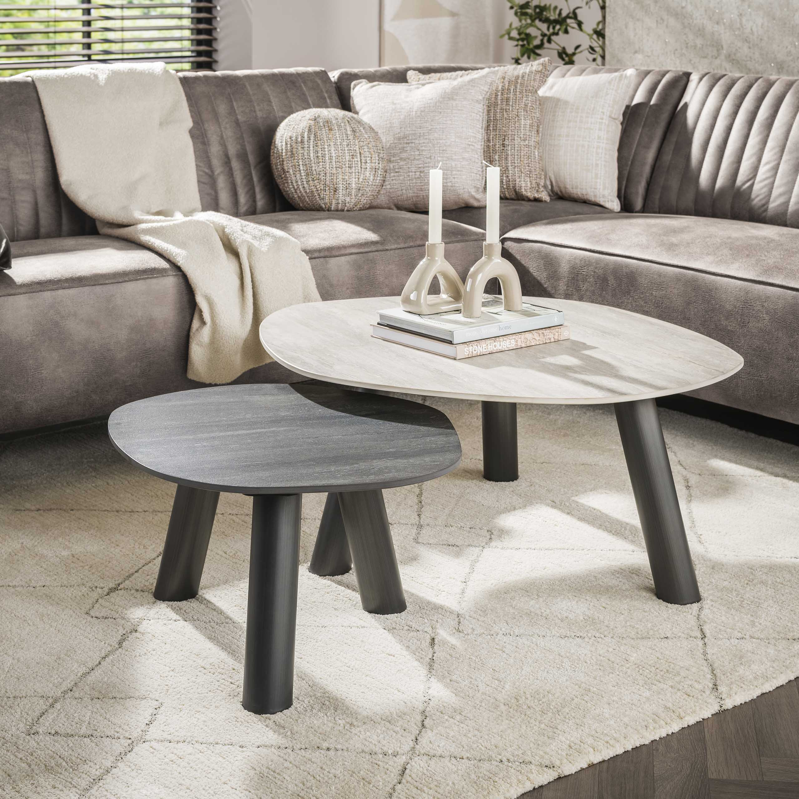 LifestyleFurn Salontafel Dallen Keramiek met travertinlook