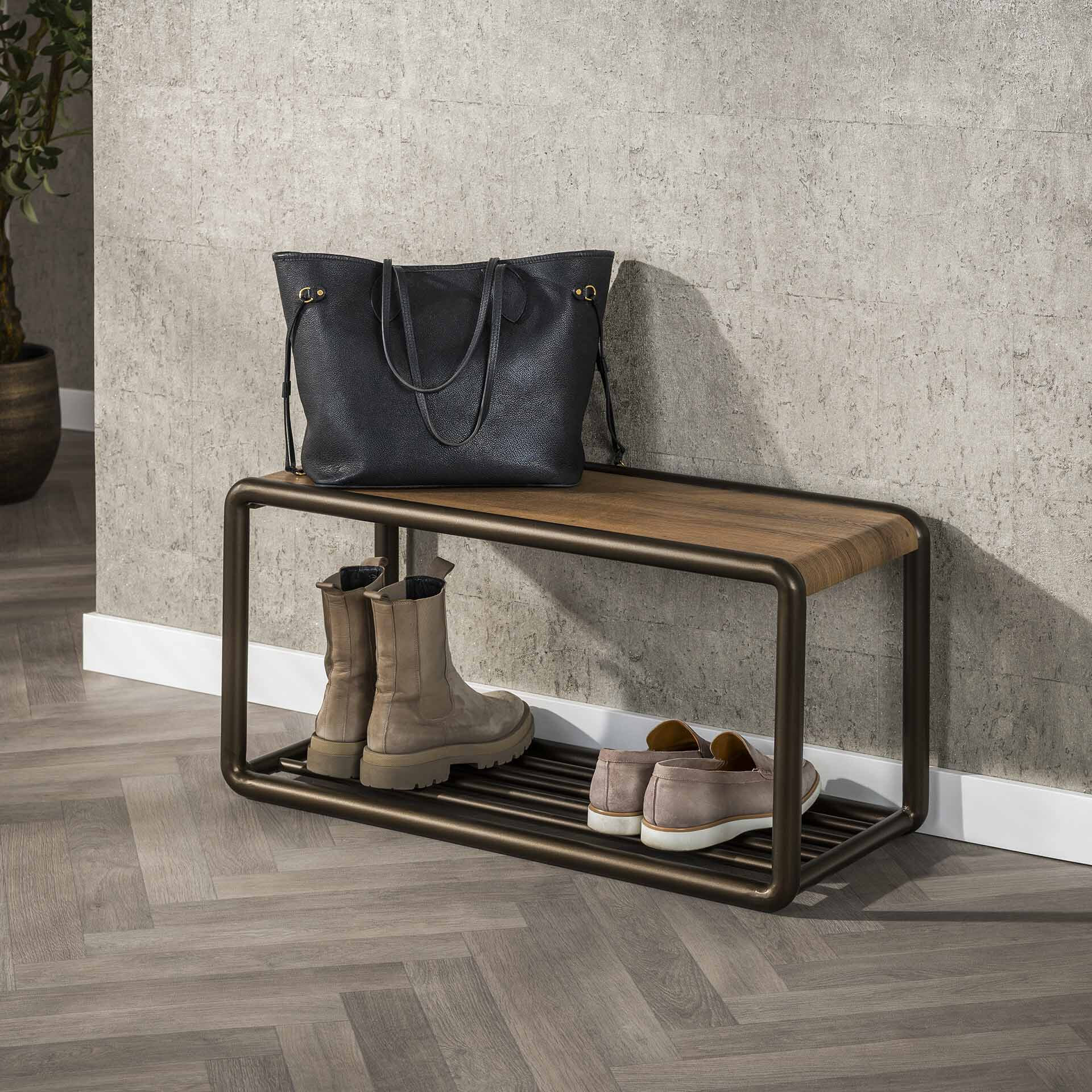 LifestyleFurn Schoenenrek Karalynn Eikenlook en staal - Drift brown | LifestyleFurn
