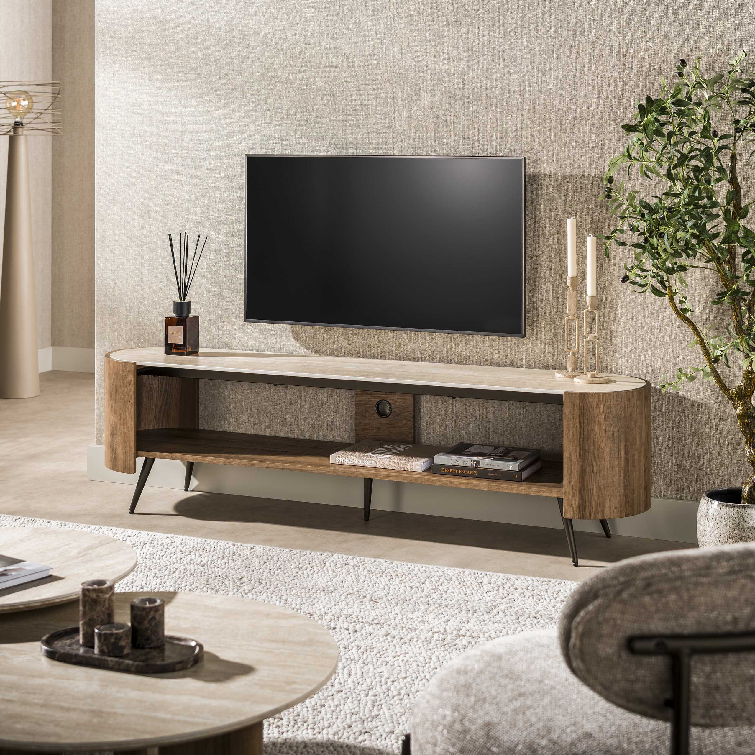 LifestyleFurn TV-meubel Terina Keramiek in Travertinlook