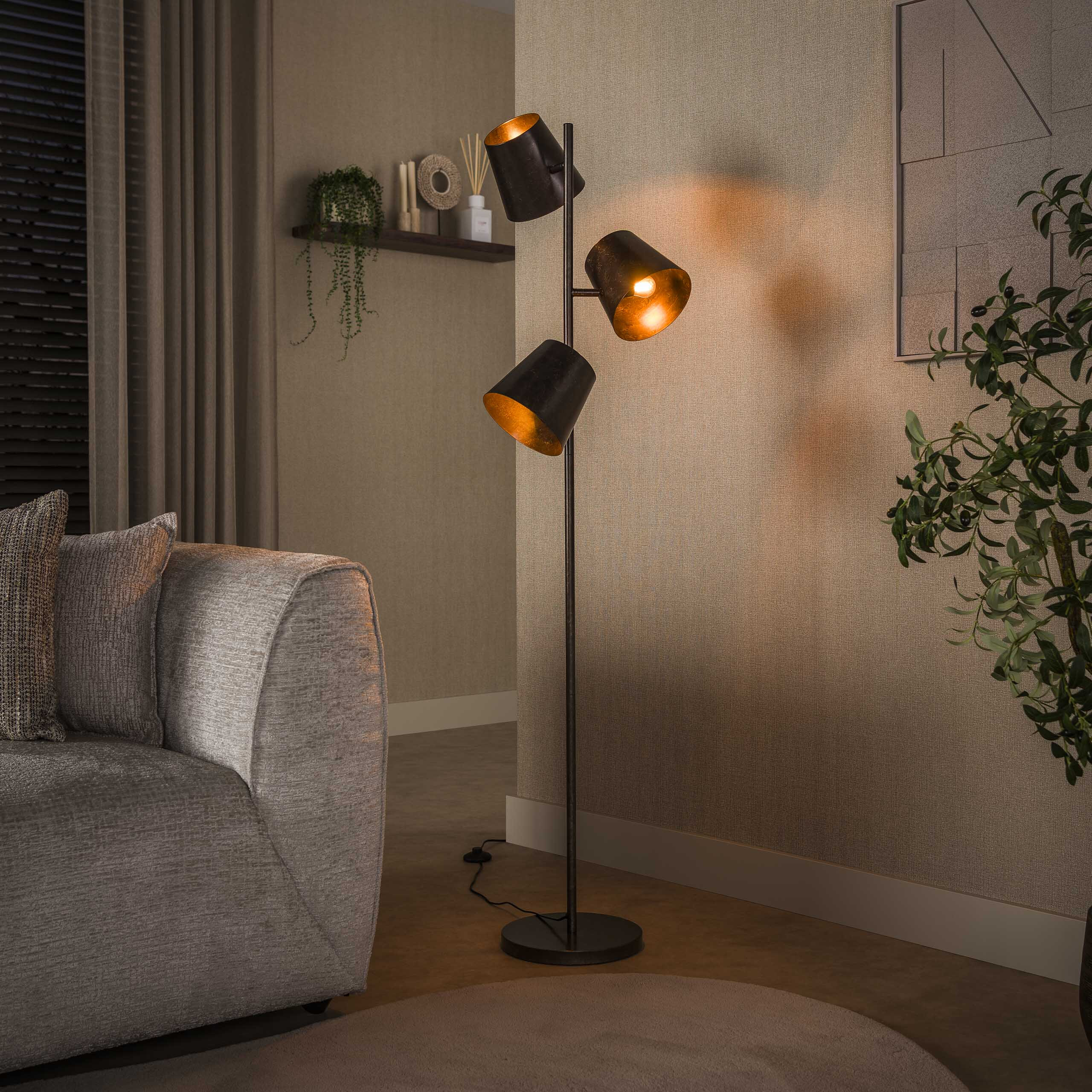 LifestyleFurn Verstelbare Vloerlamp Jo 3-lamps - Urban Bruin | LifestyleFurn