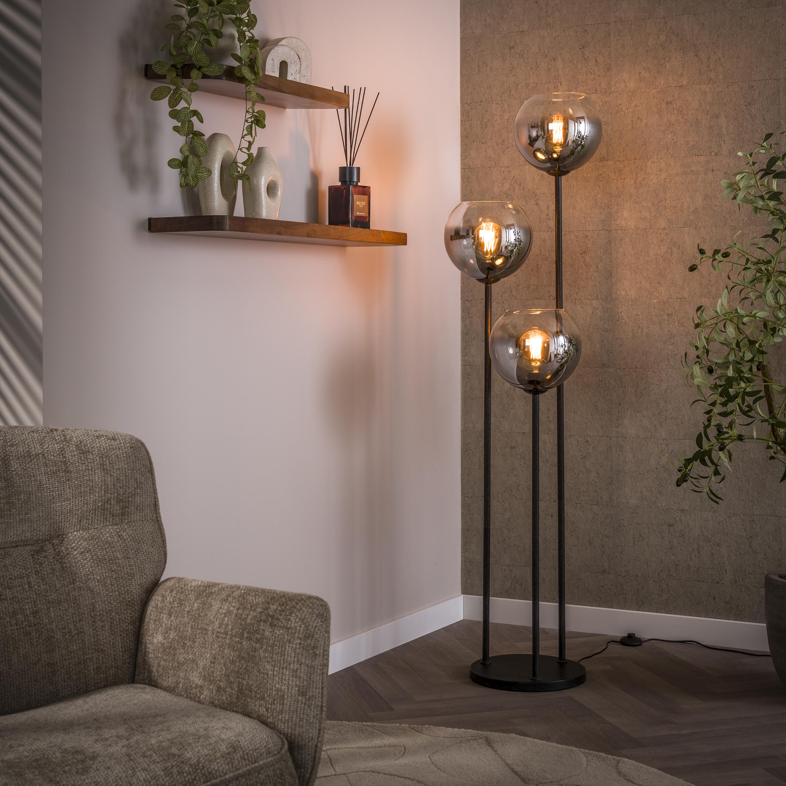 LifestyleFurn Vloerlamp Bubble Shaded 3-lamps - Grijs | LifestyleFurn