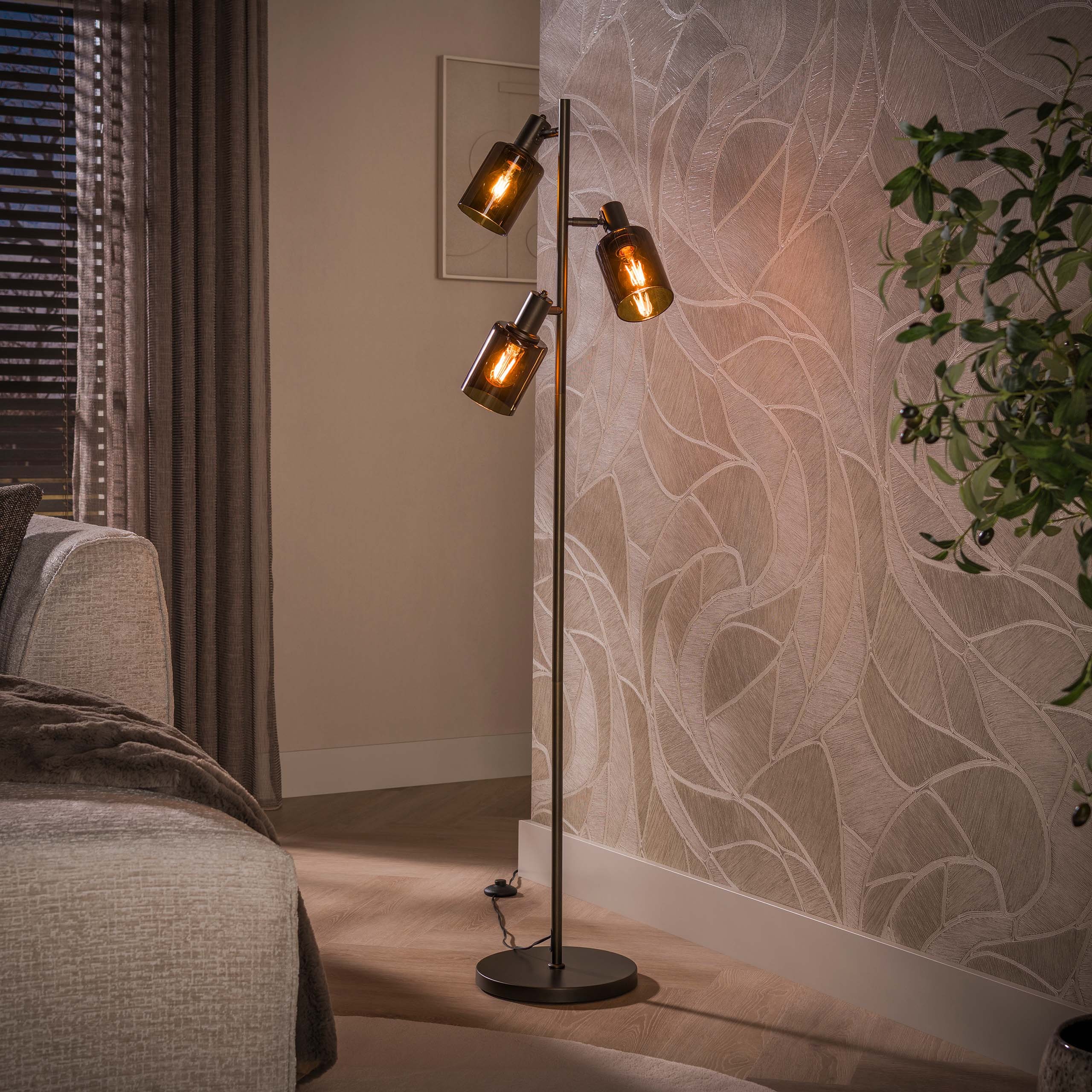 LifestyleFurn Vloerlamp Deatra 3-lamps - Sienna Bruin | LifestyleFurn