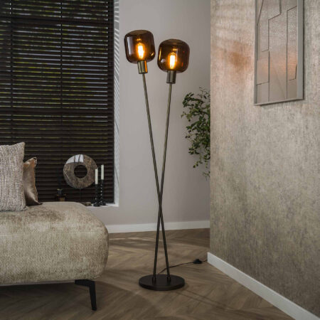 LifestyleFurn Vloerlamp Gill 2-lamps - Sienna brown | LifestyleFurn