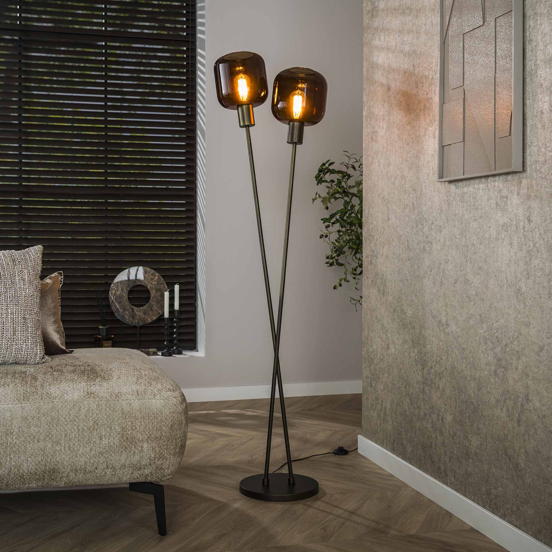 LifestyleFurn Vloerlamp Gill 2-lamps - Sienna brown | LifestyleFurn