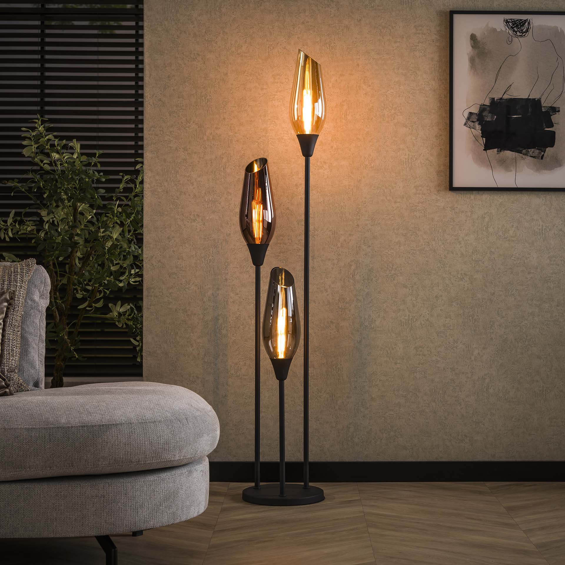 LifestyleFurn Vloerlamp Luvia Gemixt glas