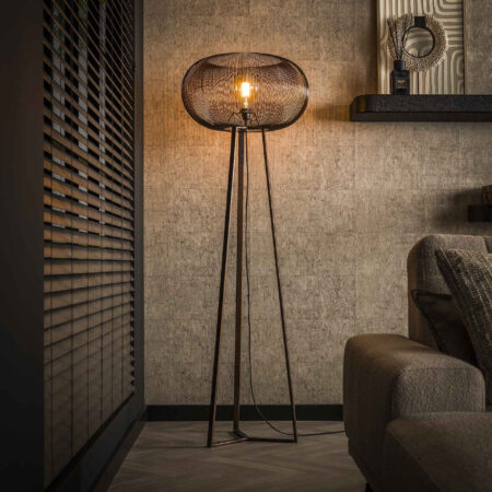 LifestyleFurn Vloerlamp Mallory 3-poot - Zwart nikkel | LifestyleFurn