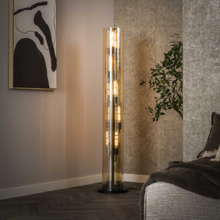 LifestyleFurn Vloerlamp Wessley Amber glas en Artic black