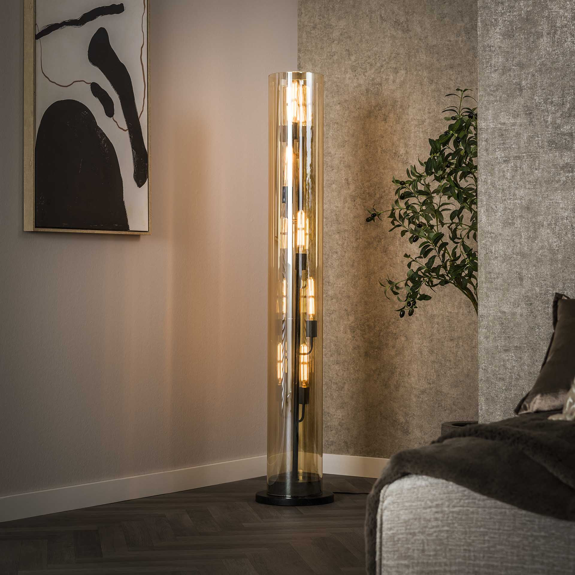 LifestyleFurn Vloerlamp Wessley Amber glas en Artic black