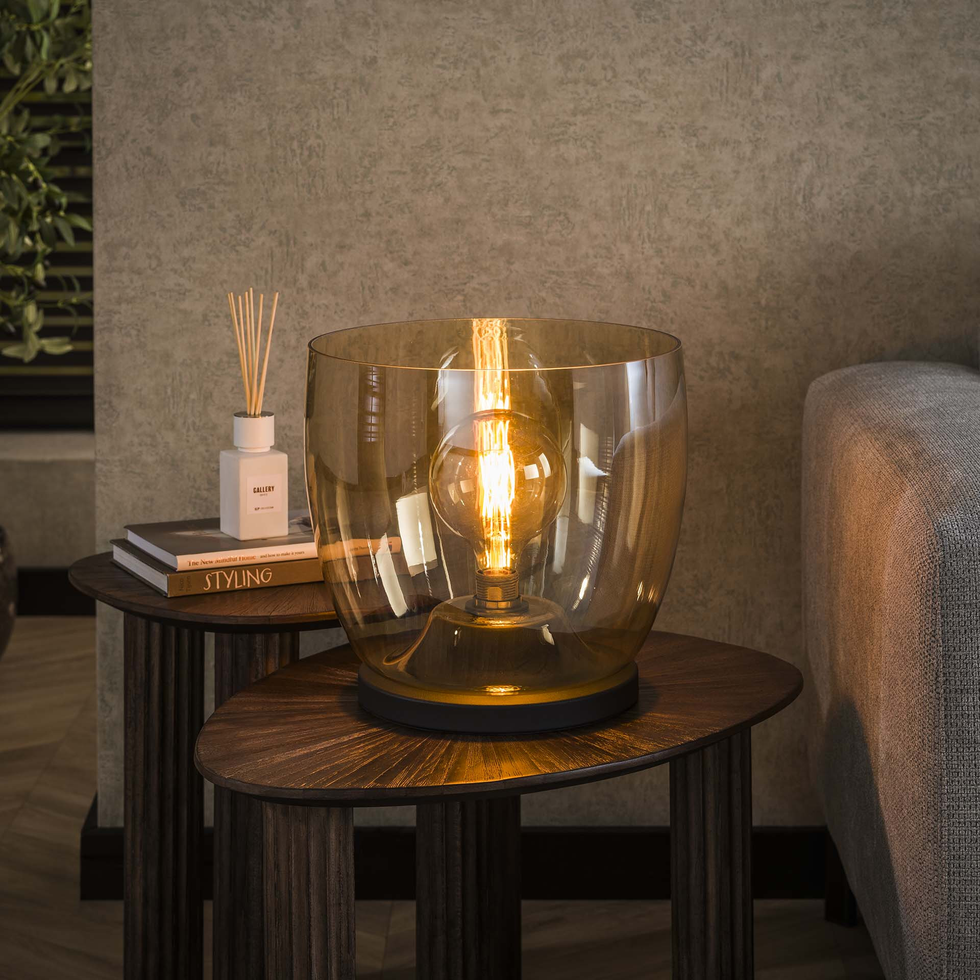 LifestyleFurn Vloerlamp/Tafellamp Mikado Amber glas