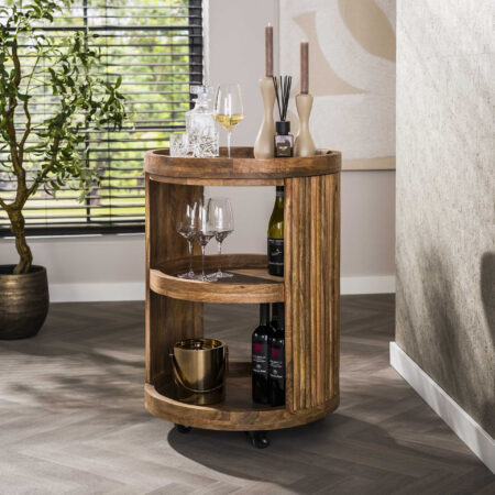 LifestyleFurn Wijntrolley Manna Mangohout - Massief mango zand | LifestyleFurn