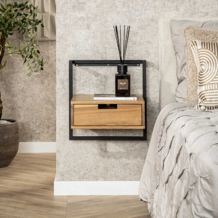 LifestyleFurn Zwevend Nachtkastje Cruz Acaciahout en metaal