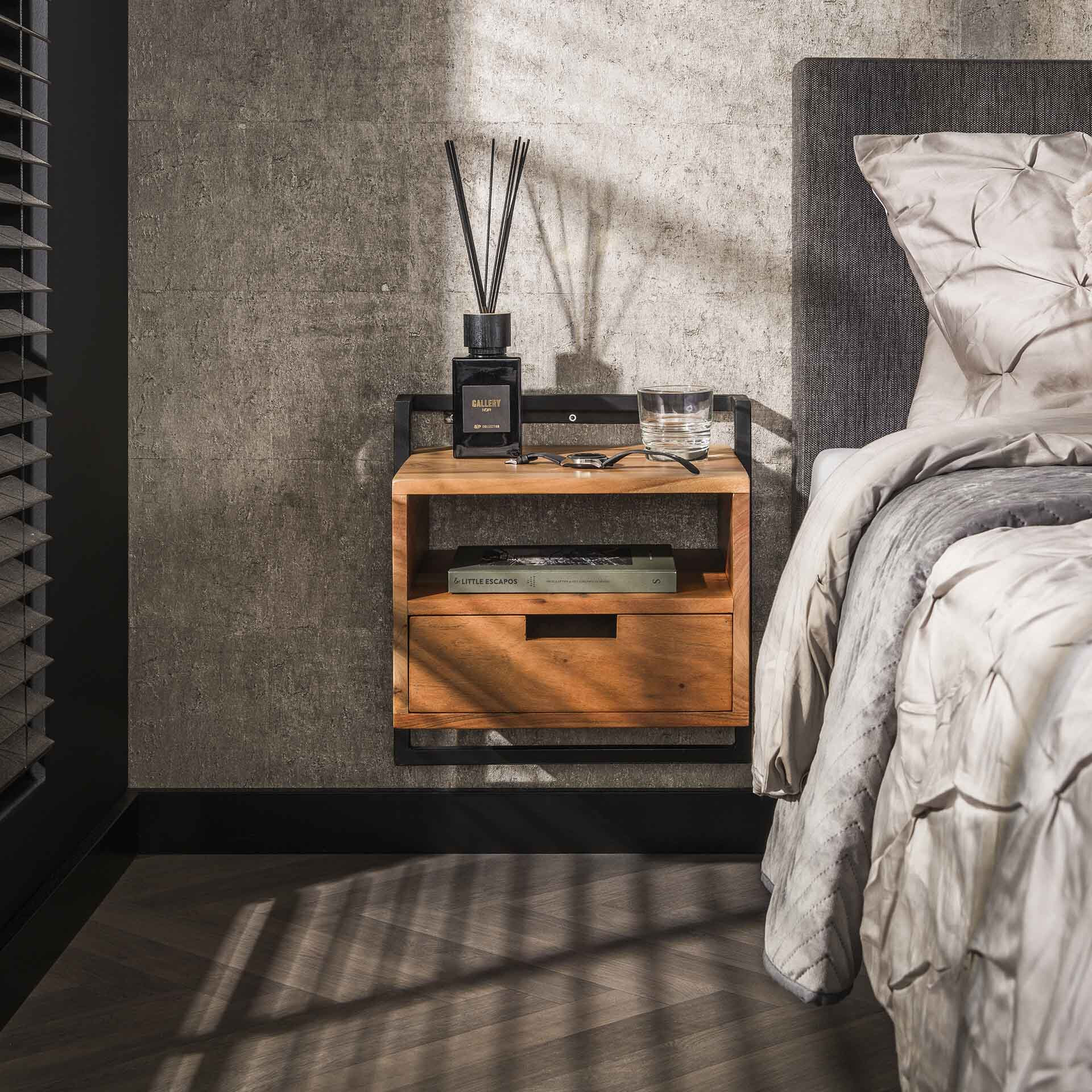 LifestyleFurn Zwevend Nachtkastje Cruz Acaciahout en metaal