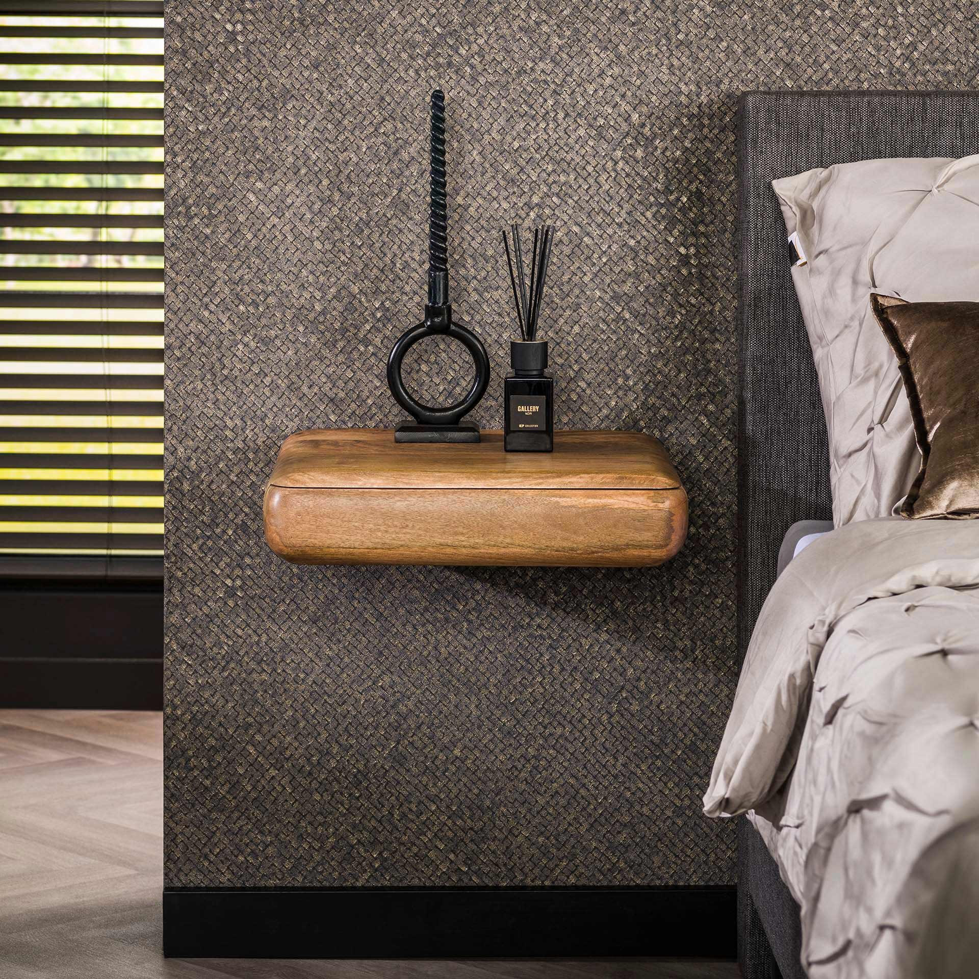 LifestyleFurn Zwevend Nachtkastje Dyron Mangohout - Massief mango zandkleur | LifestyleFurn