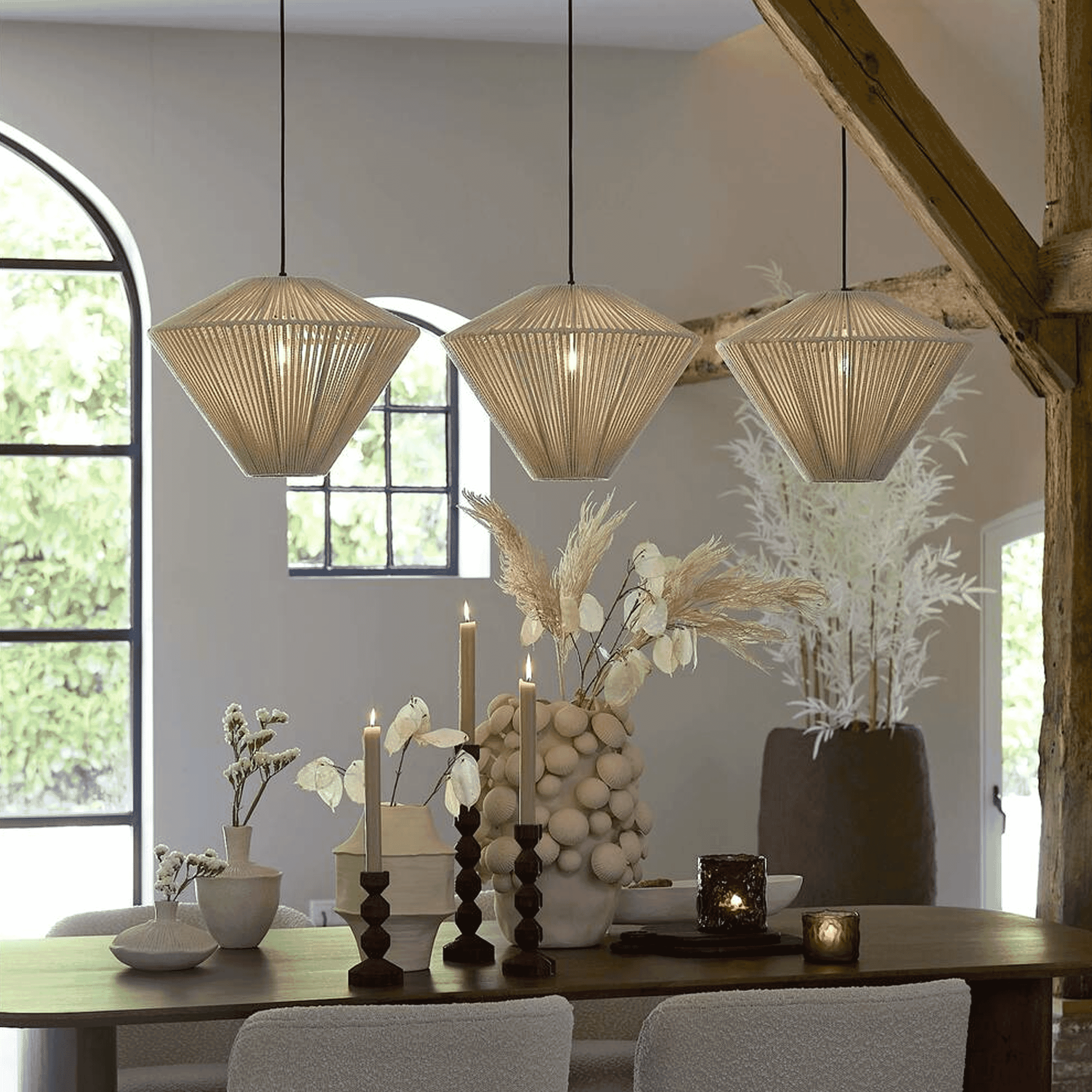 Light & Living Hanglamp Felida 3-lamps - Crème - Japandi | Light & Living