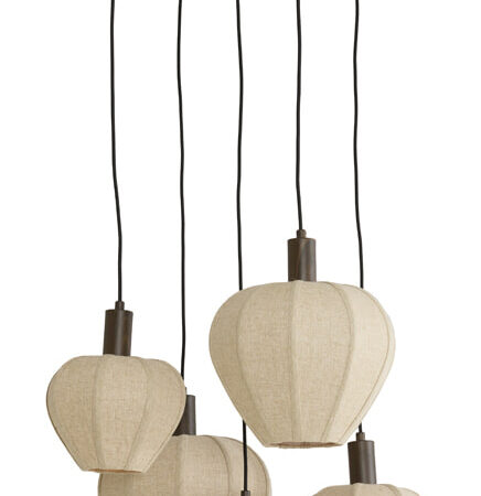 Light & Living Hanglamp Huxi Bruine houtlook en linnen