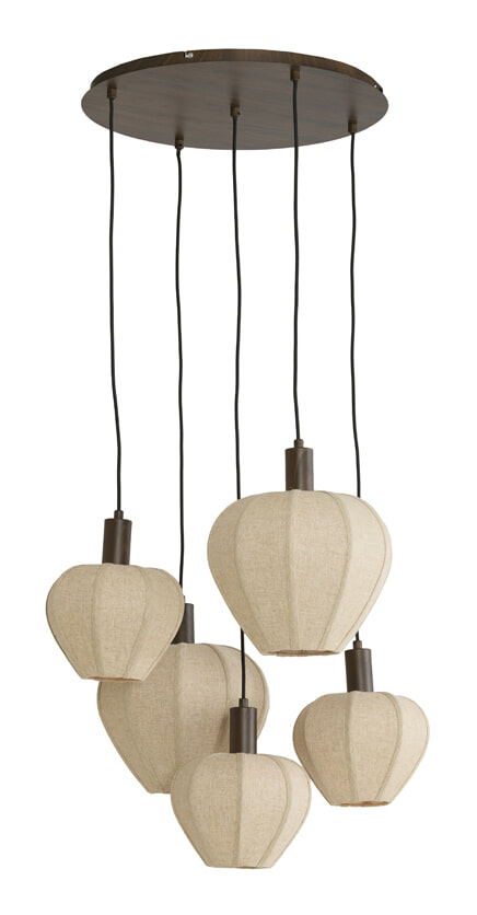 Light & Living Hanglamp Huxi Bruine houtlook en linnen