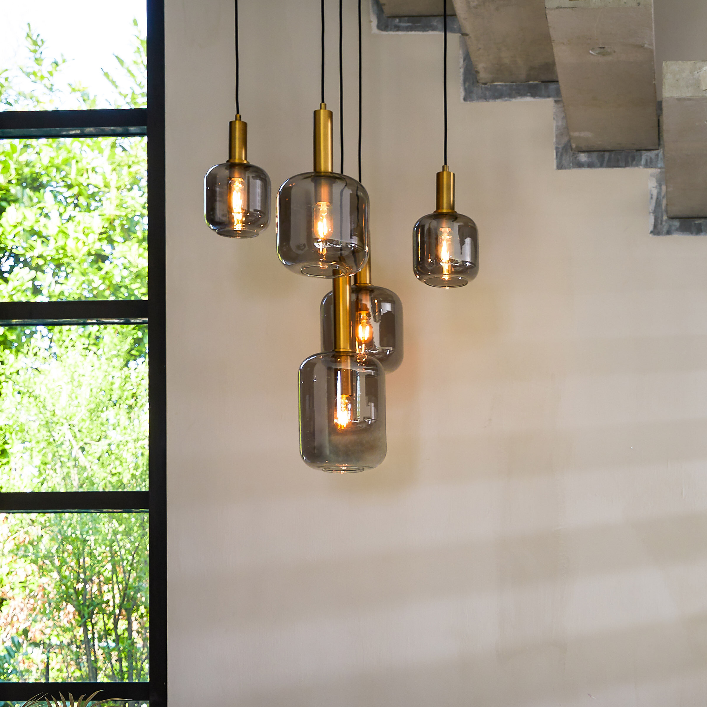Light & Living Hanglamp Lekar 5-Lamps - Antiek Brons/Smoke | Light & Living