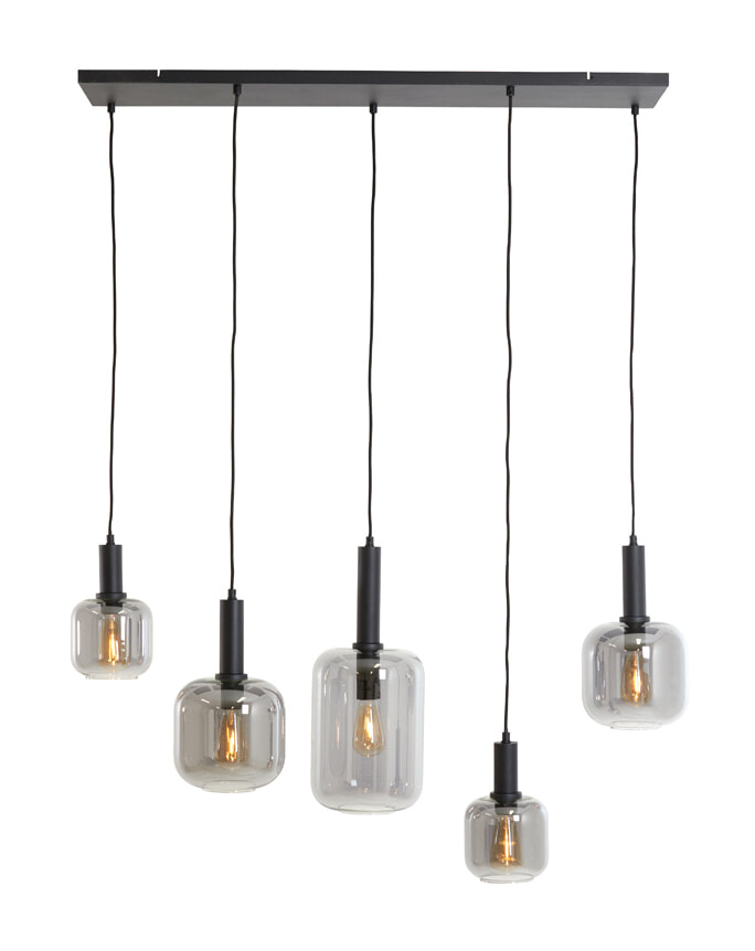 Light & Living Hanglamp Lekar 5-Lamps - Mat Zwart / Smoke | Light & Living