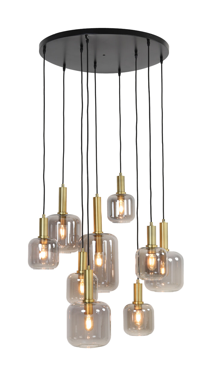 Light & Living Hanglamp Lekar 9-Lamps - Antiek Brons/Smoke | Light & Living