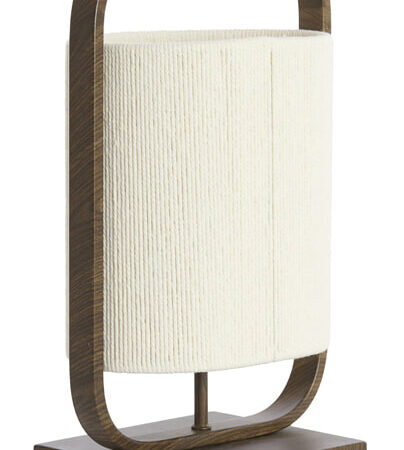 Light & Living Tafellamp Lecce Touw en bruine houtlook