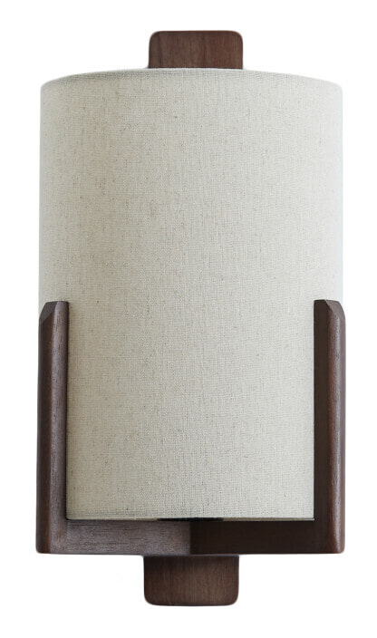 Light & Living Wandlamp Litto Linnen en hout - Naturel/Donkerbruin - Rond | Light & Living