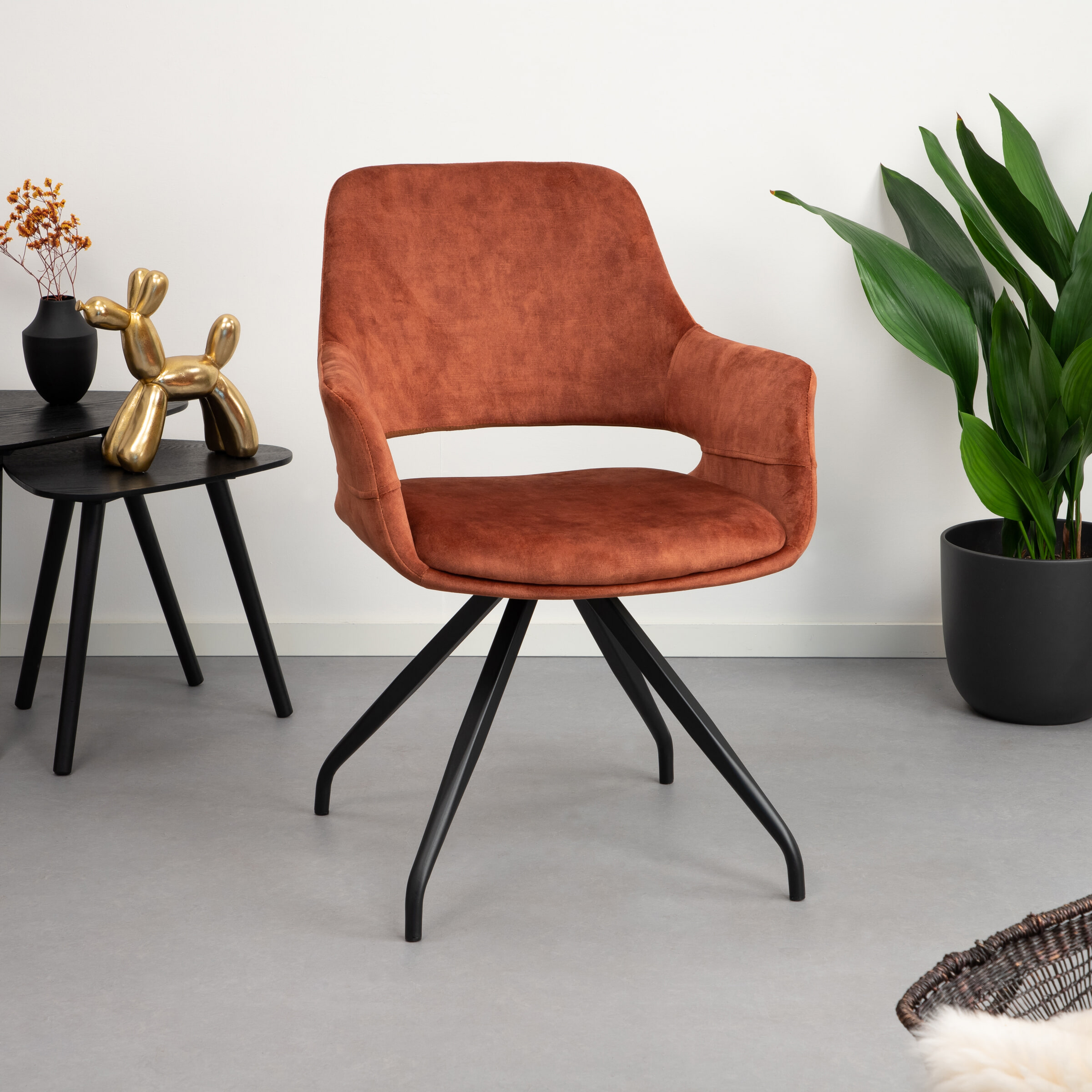 LivingFurn Eetkamerstoel Capp Velvet - Roest | Livingfurn