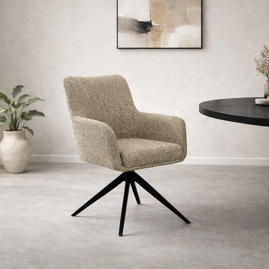Livingfurn Draaibare Eetkamerstoel Tara Geweven stof - Beige | Livingfurn